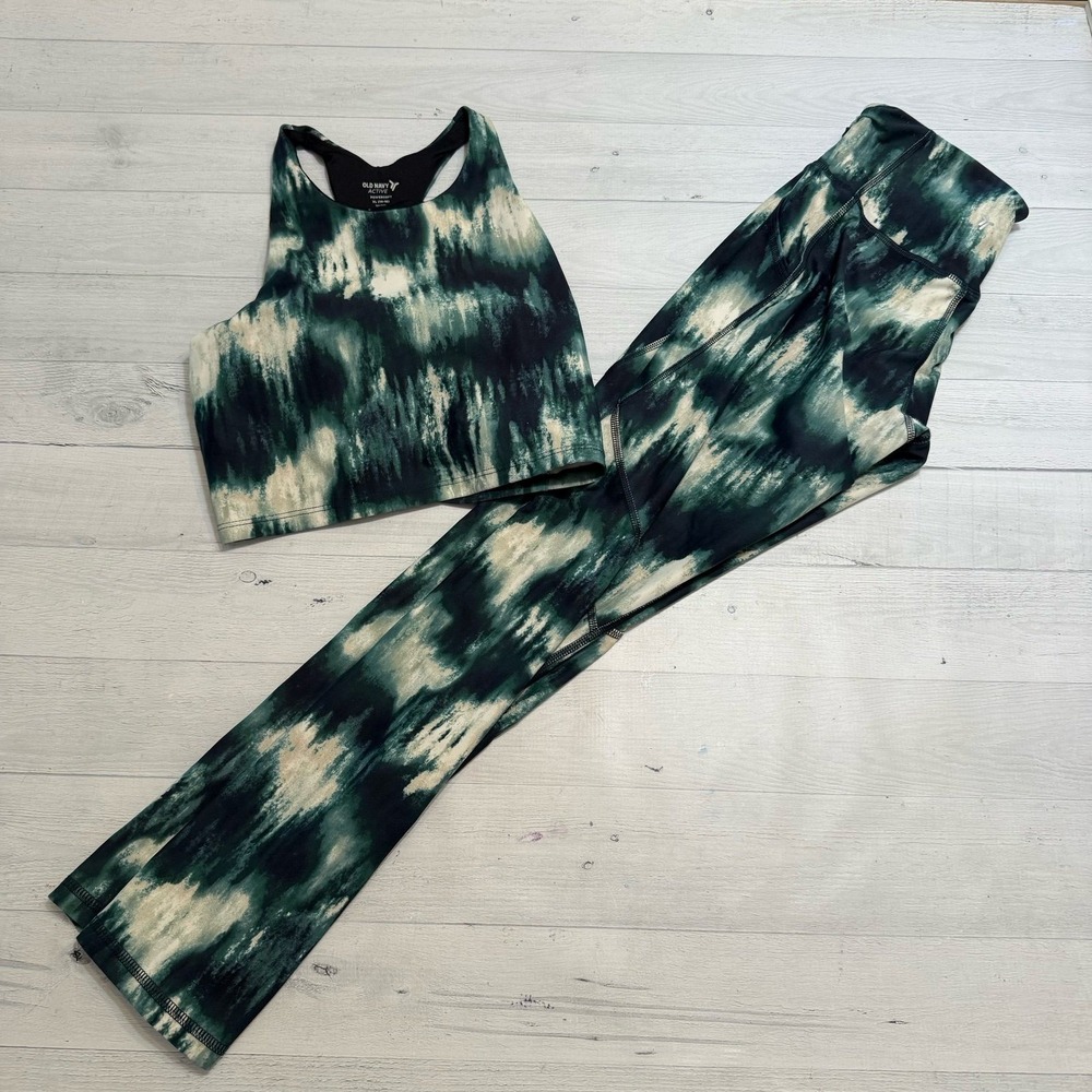 Old Navy active girls two piece athletic outfit green white black girls‎ 14/16